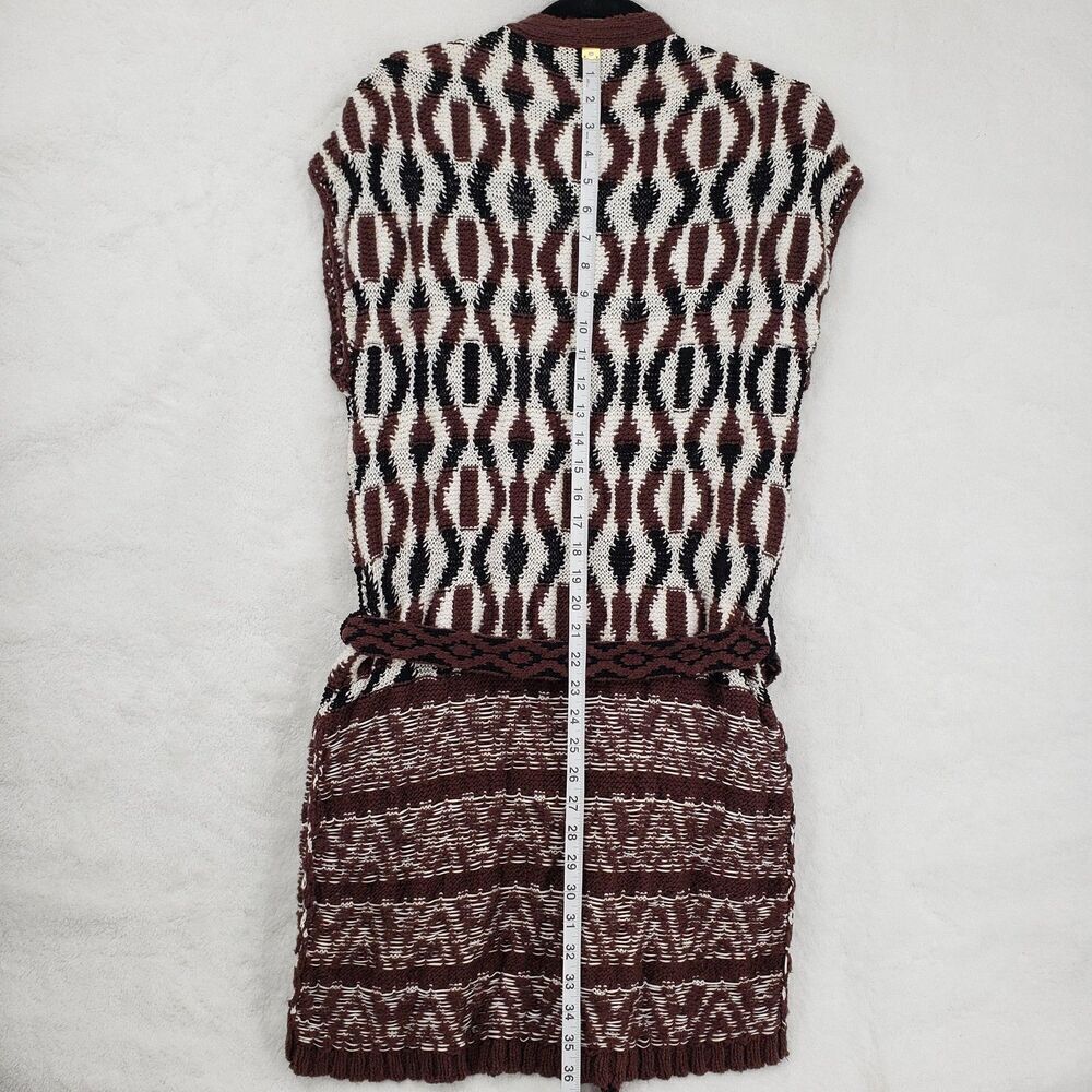 Knitted & Knotted Sweater Vest Women Medium Geometric Belted Pockets Bohemian - Picture 8 of 10